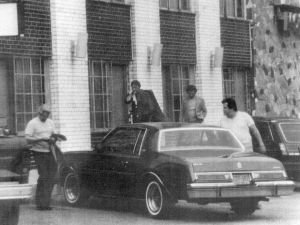 Federal surveillance photograph of Gerlando Sciascia, Vito Rizzuto and Joseph Massino near a vehicle
